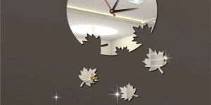 Silver Color 4pcs Maple Leaf Mirror 3d Diy Acrylic Wall Clock LaserCra