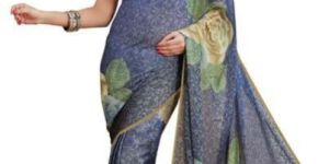 Blue Color Printed Fancy Georgette Saree with Blause
