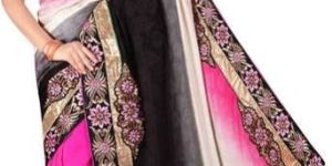 Designer Fancy Pink and Black Georgette Party Wear Saree