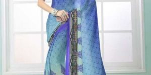 Fibers Brown Color Printed Crepe Silk Saree