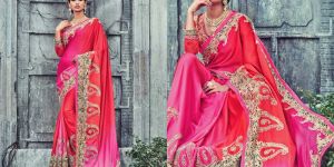 Radhika Fibers Dark Pink Color Raw Silk  Lehanga Saree with Blause