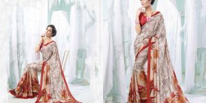 Radhika Fibers Sandy Brawn Color Designer Crepe Silk Saree with Blause