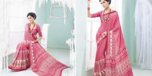 Radhika Fibers Violet Color Printed Crepe Silk Saree with Blause