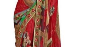 Red Color Printed Lace Work Georgette Saree with Blause