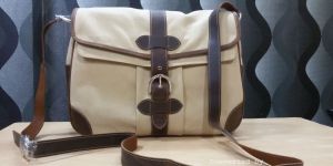 Ladies Leather Canvas Combination Hand Bags