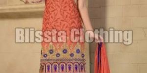Orange Chanderi Embroidered Suit