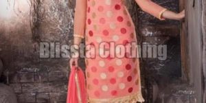 Designer Peach Dress Material