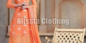 Orange Embroidered Dress Material