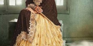 Latest Stylish satin designer saree with gold color - 9436