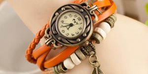 Orange Watch with Leaf Charm