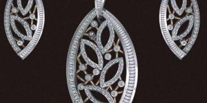 Studded White Gold Pendant Set