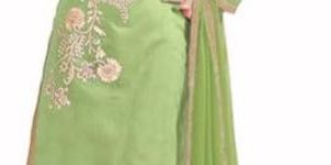 Green Embroidered Chanderi Churidar Suits