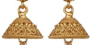 Golden Jhumka with White Stone