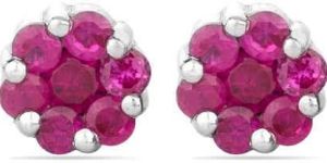 STERLING SILVER & SYNTHETIC RUBY FLORAL STUDS