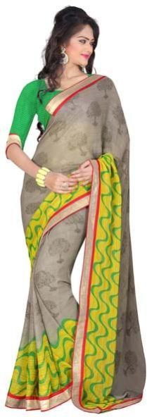 Coffee  Georgette Floral Print Saree