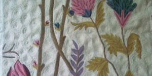 Crewel Rug Floral Vine Butterfly Multi Chain Stitched Wool Rug