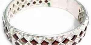 CUT-B-002 Silver Gemstone Bangle