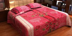 Factorywala Premium Cotton Floral Print Pink Color Double Bed Sheet