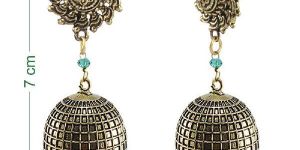 Silvesto Green Aqua Crystal Beaded Tribal Hand Crafted Surya Jhumki