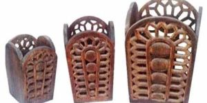 Carved Wood Candle Stands Exporters WCS - 2