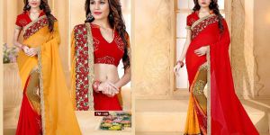 2 Side Wear Embroidery with Printed Bollywood Saree