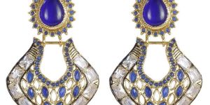Indian Beautiful Antique Gold Polished with Blue Stone Earrings