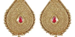 Indian Fashion Dangle GoldTone with Red Stone Party Wear Earring for Girls