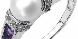 Pearl, Amethyst  CZ Gemstone Ring with 925 Sterling Silver