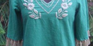 Cotton Dyed Top with Hand Work by Synthetic Thread