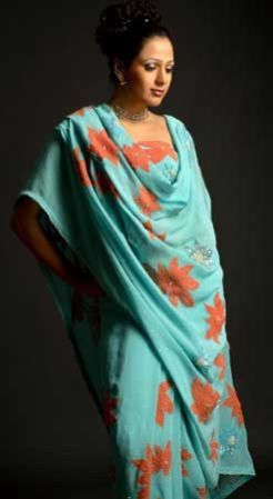 Patchwork Embroidered Georgette Saree, Sequence Embroidered Georgette Saree