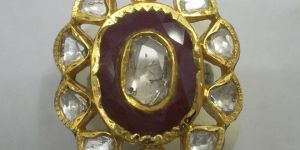 24k Gold Studded, Ruby, Diamond Polki Ring