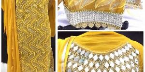 YELLOW COLOR GEORGETTE EMBROIDRED REAL WORK STRAIGHT SUIT