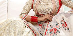 off White Red Color Designer Wedding Saree