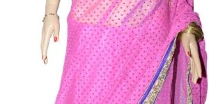 Net Saree with Velvet Dot and Border