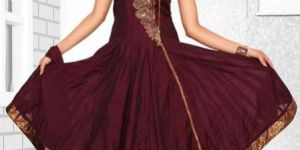 Dark Maroon Cotton Silk Anarkali Set