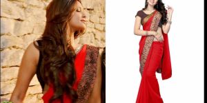 Colors Fem Simar in Red Georgette Patch Patti Border Bollywood Replica Sarees