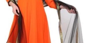 Vedikas Orange Faux Georgette Anarkali Style Kurti