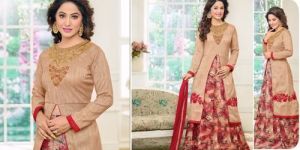 Chikoo Faux Georgette Semi Stitched Salwar Suits