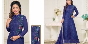 Navy Blue Faux Georgette Semi Stitched Salwar Suits