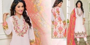 off White Faux Georgette Semi Stitched Salwar Suits