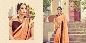 Peach Embroidered Georgette Sarees