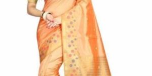 Peach Printed Jacquard Sarees