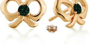 Rhodium Plated Emerald Color Stud Earrings