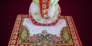 White Marble Chowki with Ganesh Statues