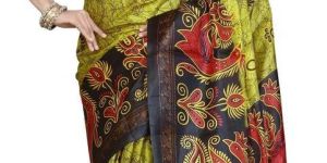 Green Colored Silk Printed Saree with Blouse