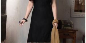 Black Cotton Embroidery Designer Suit R-9