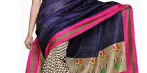 Purple Bhagalpuri Silk With Printed Designer Saree R-10