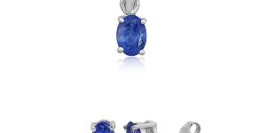 1.76Ct 925 Sterling Silver Blue Tanzanite Stone Stud Earring,Pendent J