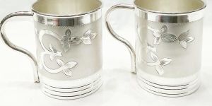 Flower Design Silver Coffee Mugs