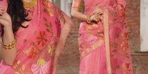 Net Saree Dark Pink